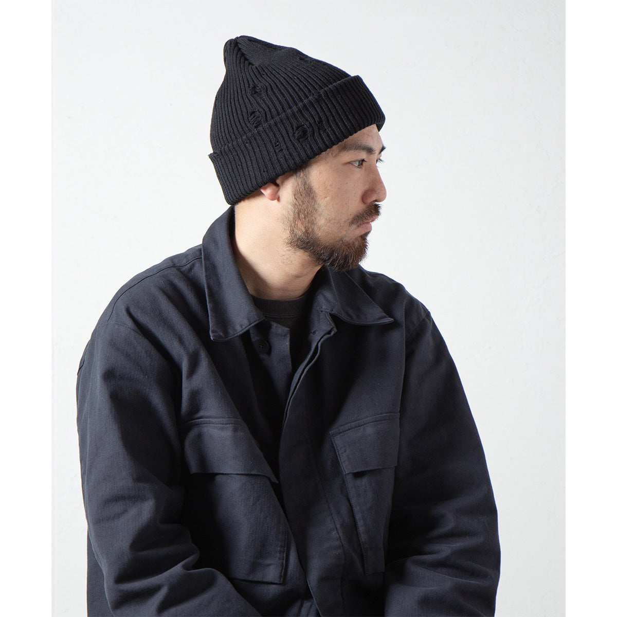 Racal Ripped Cotton Knit Watch Cap, Black