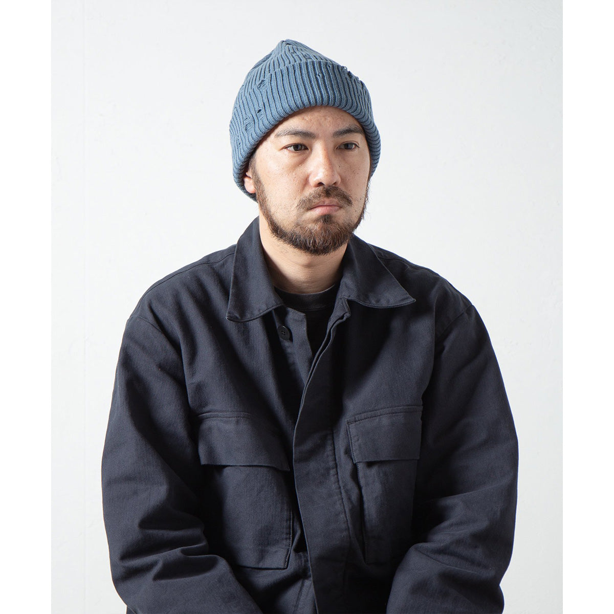 Racal Ripped Cotton Knit Watch Cap, Blue