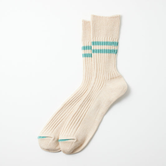 Hemp Organic Cotton Stripe Socks, White Sand/Turquoise
