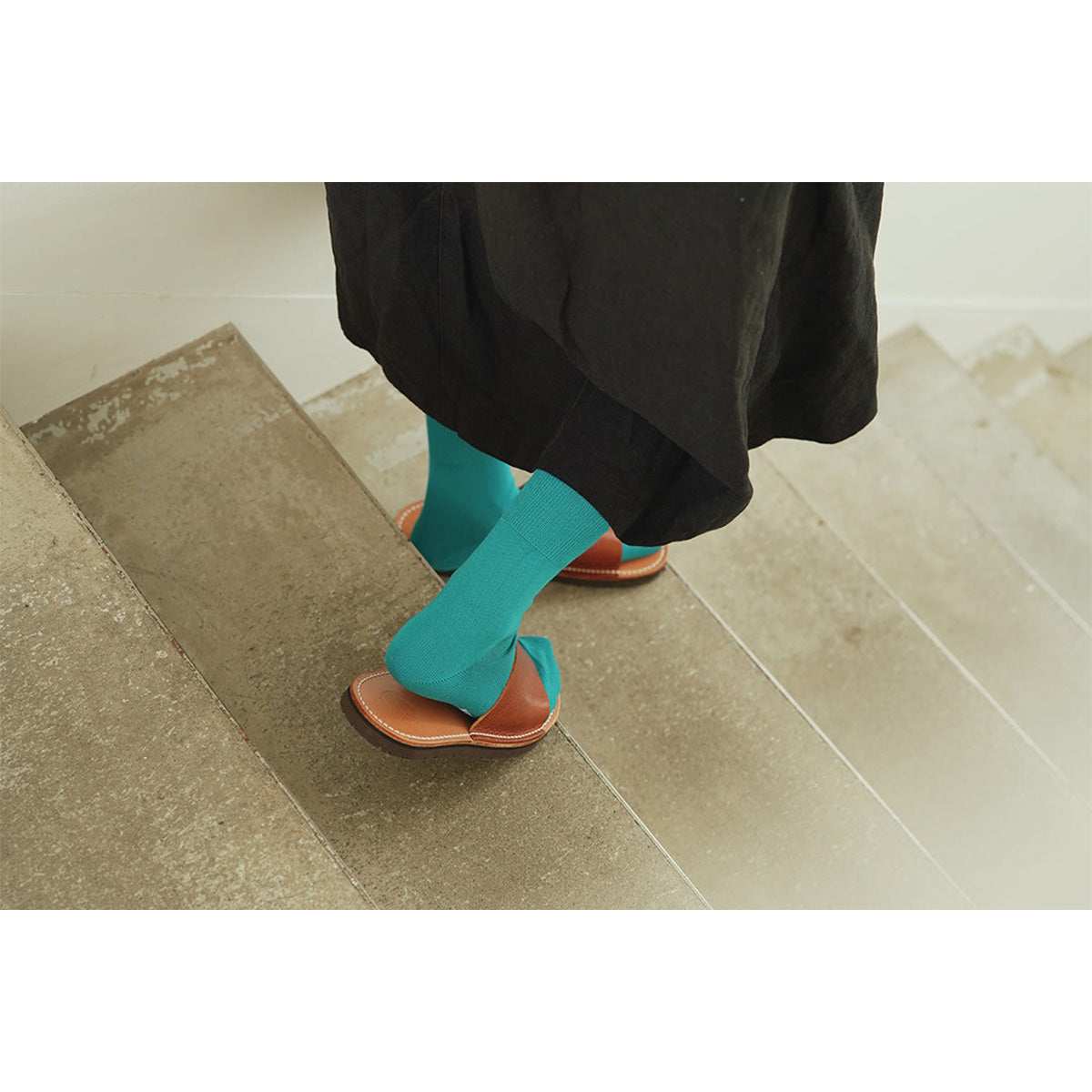 Nishiguchi Kutsushita Women's Egyptian Cotton Plain Socks, Aquarium Blue