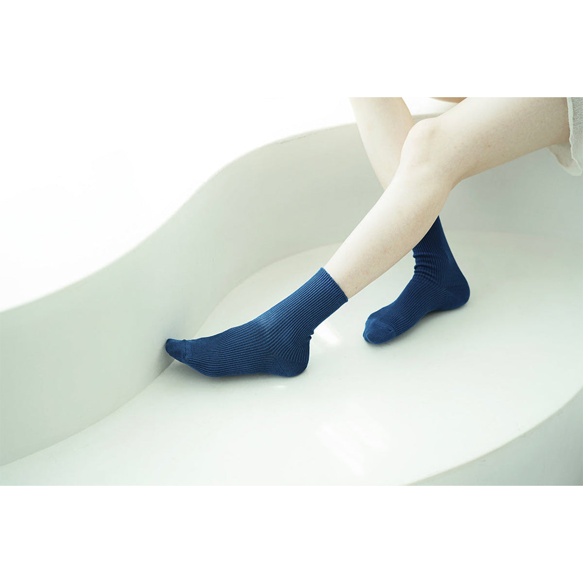 Hakne Linen Ribbed Socks, Lapis Lazuli