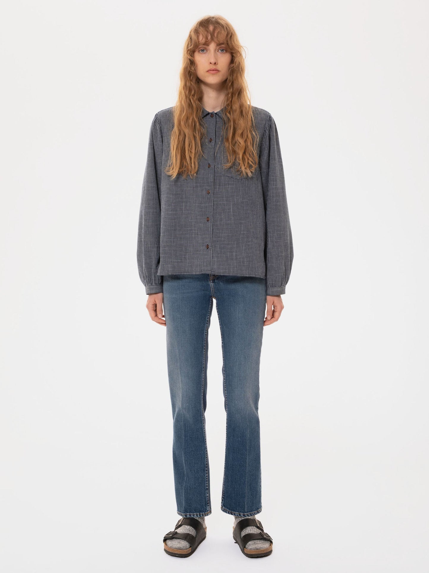 Nudie Jeans Co Edith Check Blouse, Indigo