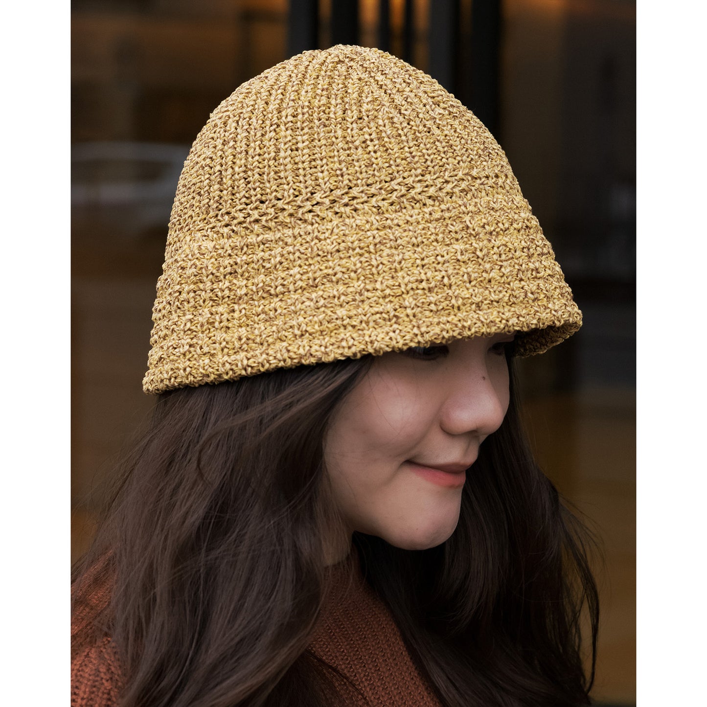 Mix Japanese Paper Knit Bucket Hat, Mustard