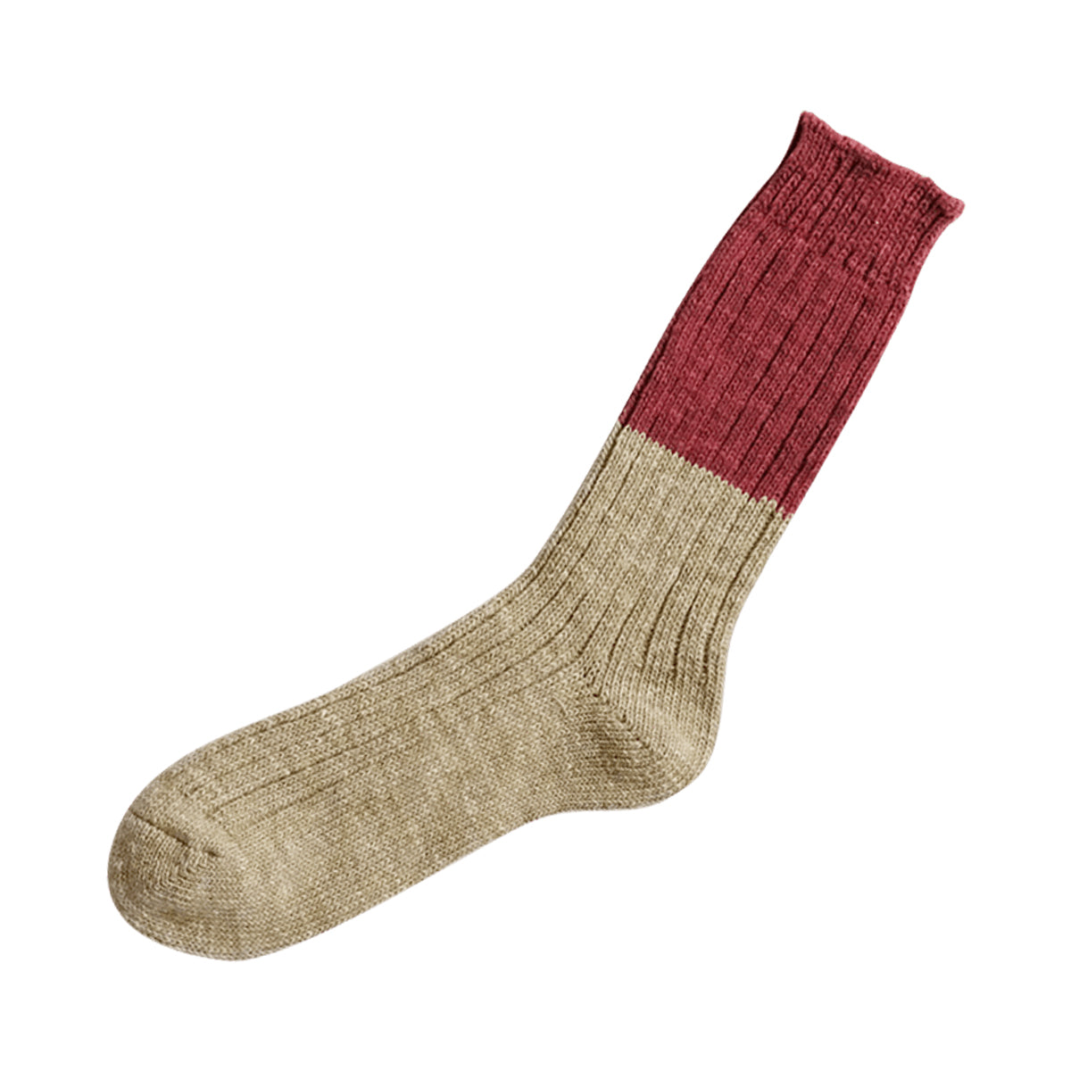 Nishiguchi Kutsushita Wool Cotton Slab Socks, Red