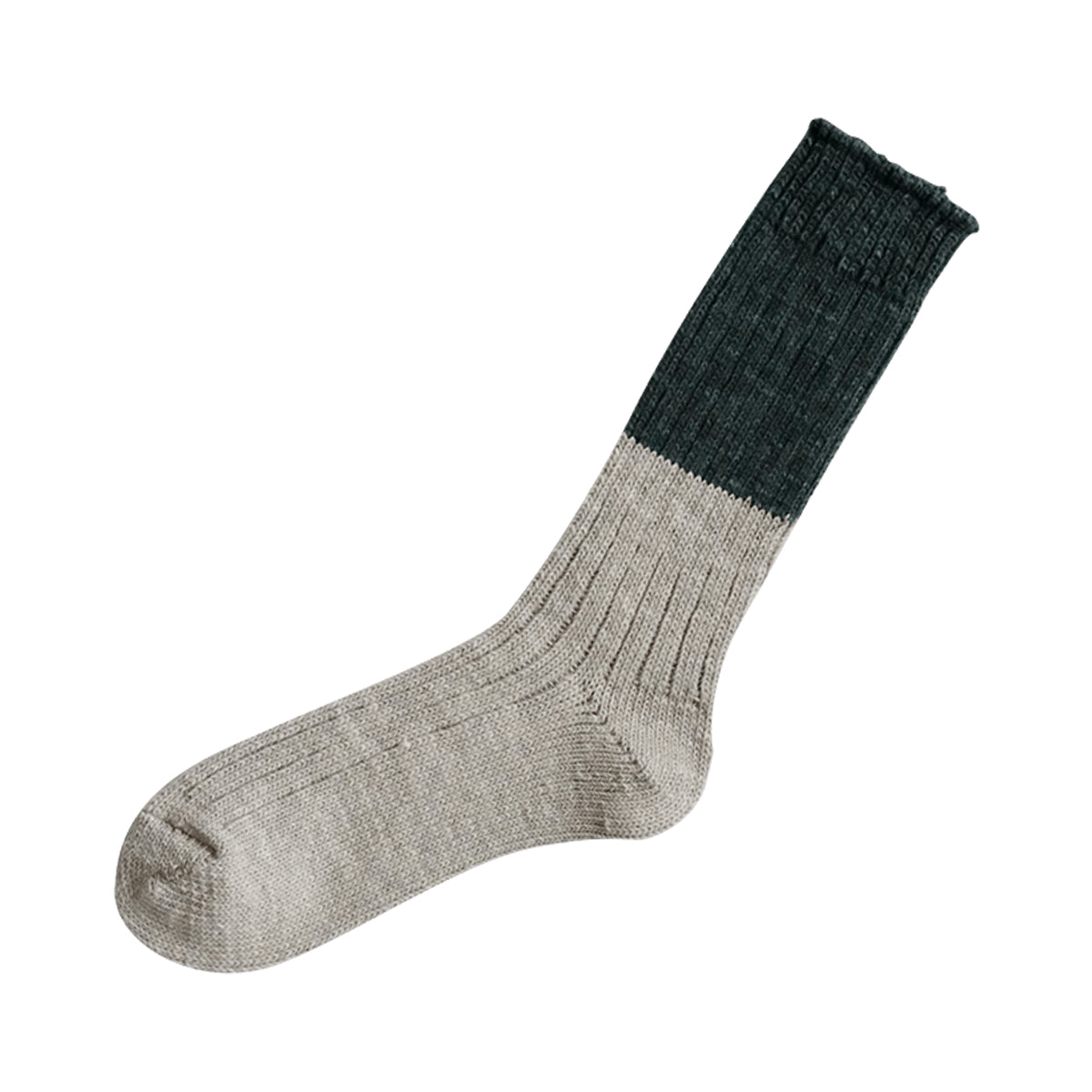 Nishiguchi Kutsushita Wool Cotton Slab Socks, Jungle Green