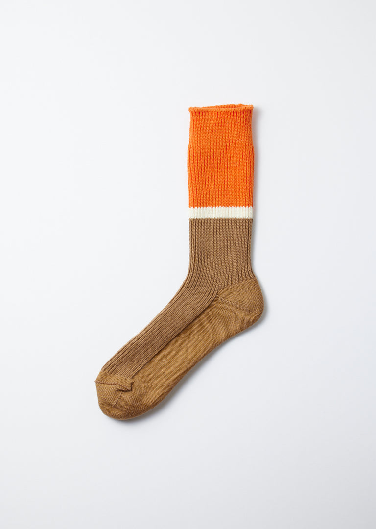 Bicolor Ribbed Crew Socks, Light Red/Ink Blue