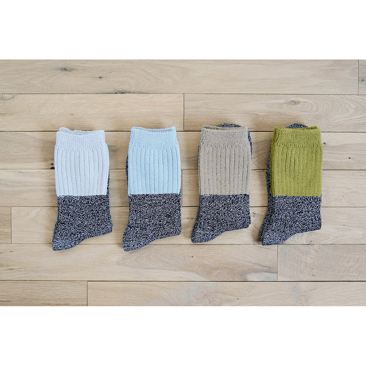 Memeri Cotton Two Tone Silk Ribbed Socks, Beige