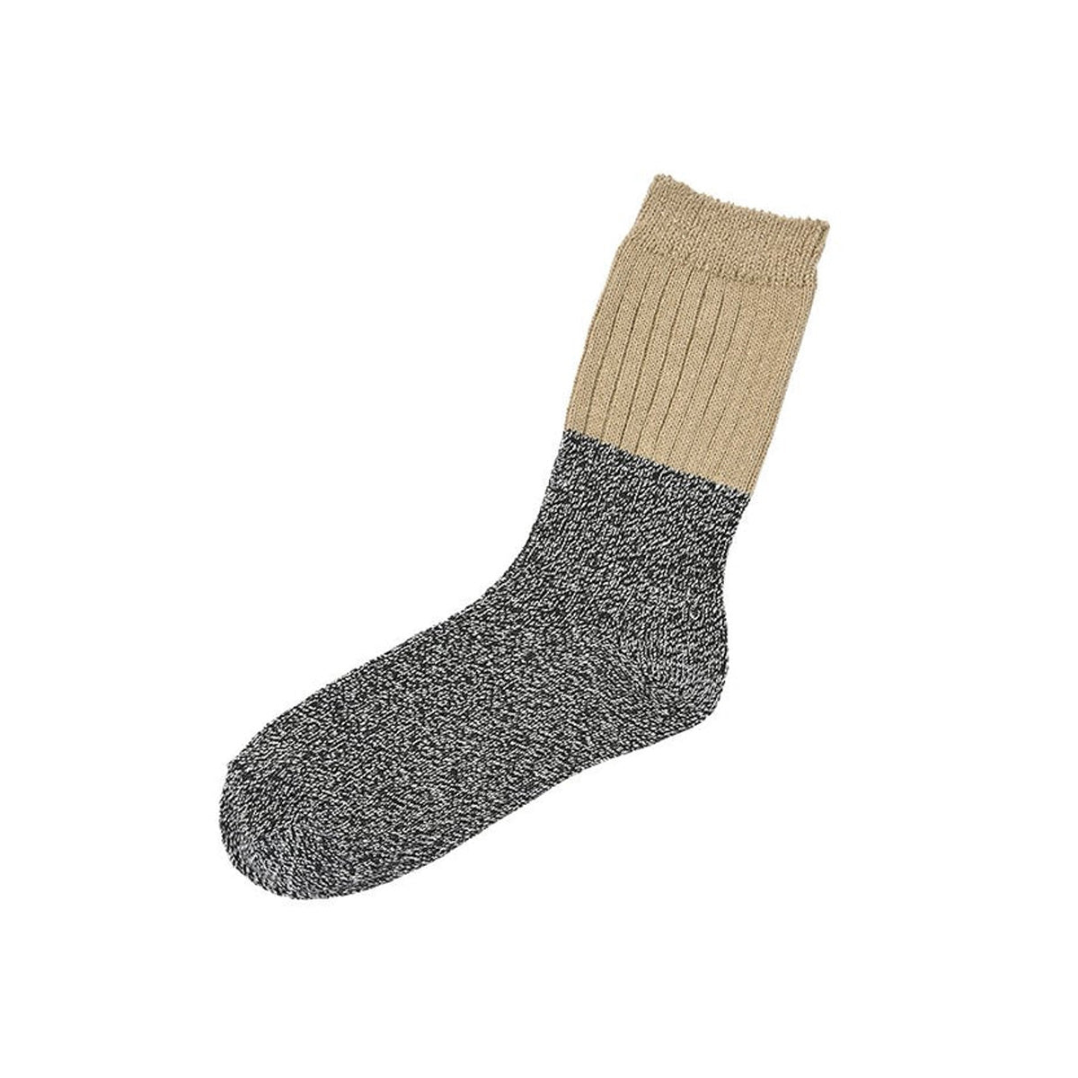 Memeri Cotton Two Tone Silk Ribbed Socks, Beige