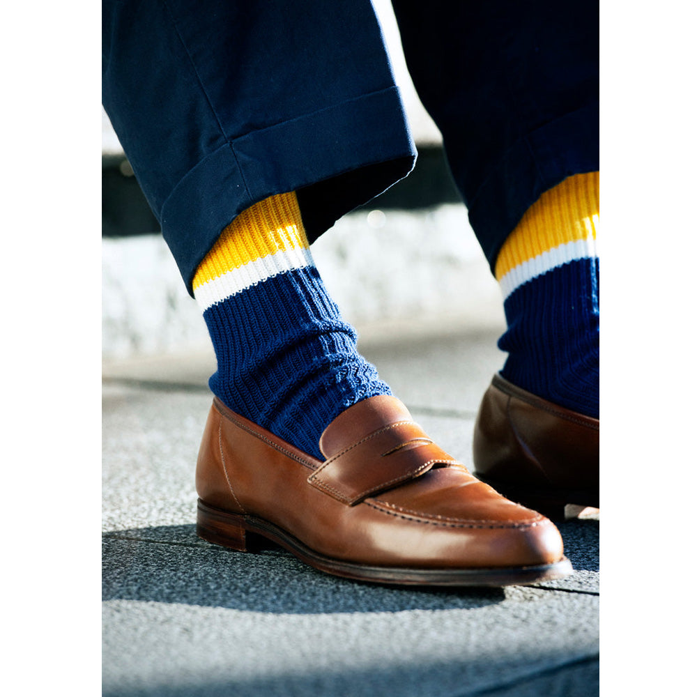 Bicolor Ribbed Crew Socks, Yellow/Navy