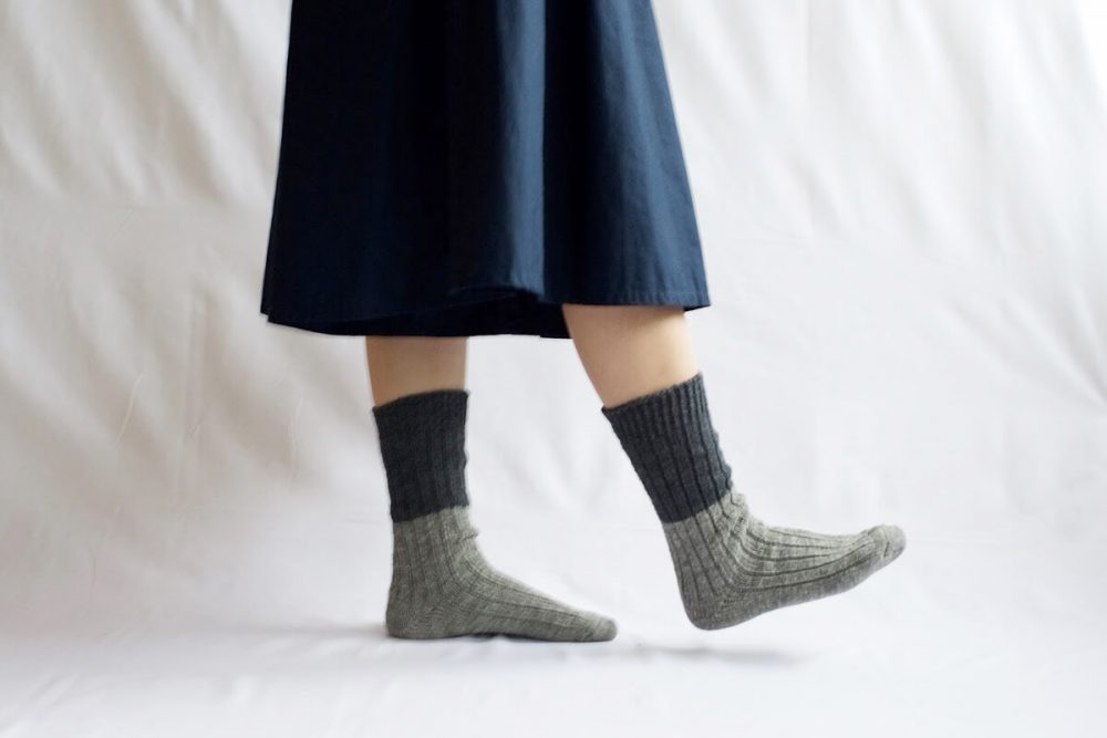 Nishiguchi Kutsushita Wool Cotton Slab Socks, Brown