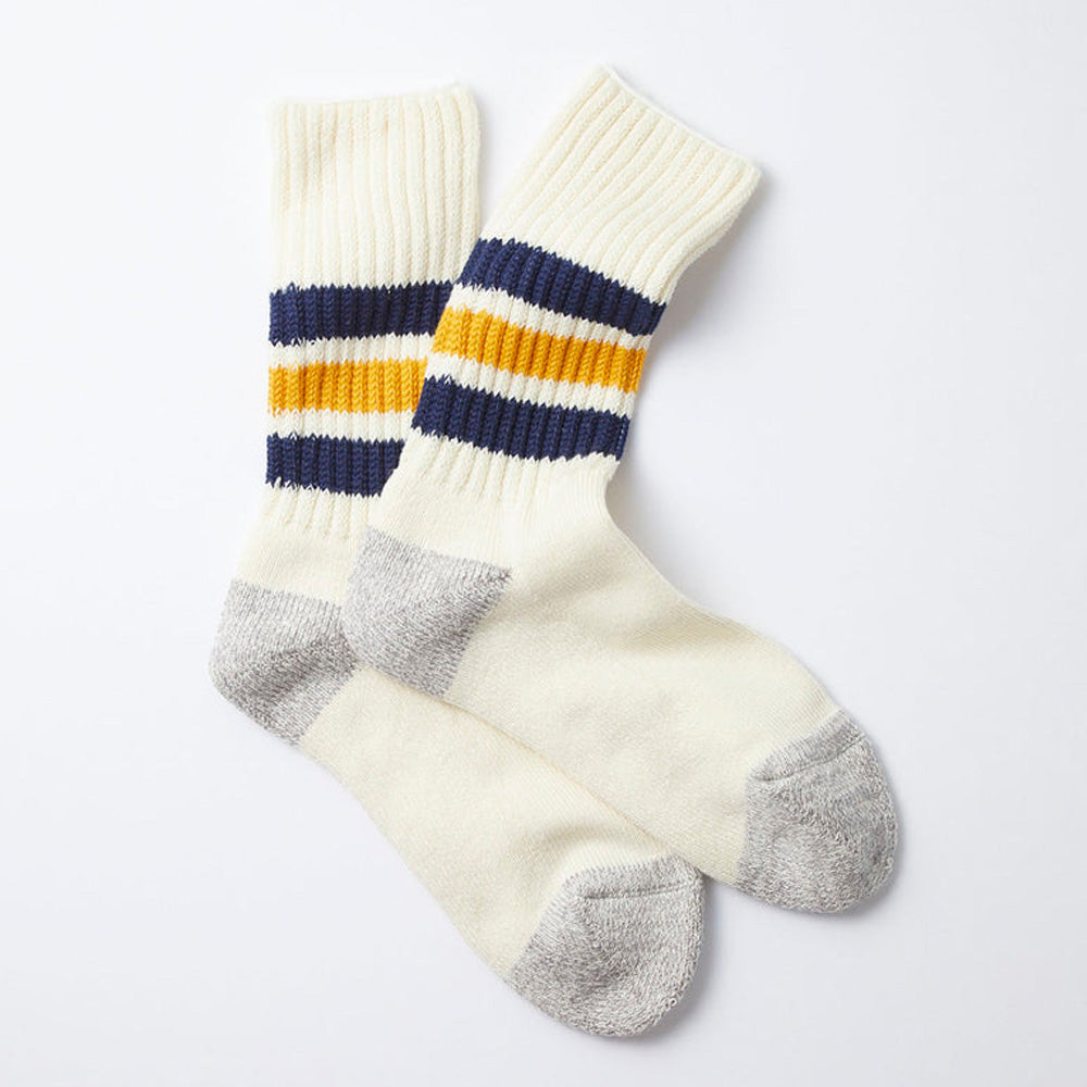 Coarse Ribbed Oldschool Crew Socks, Navy/Yellow