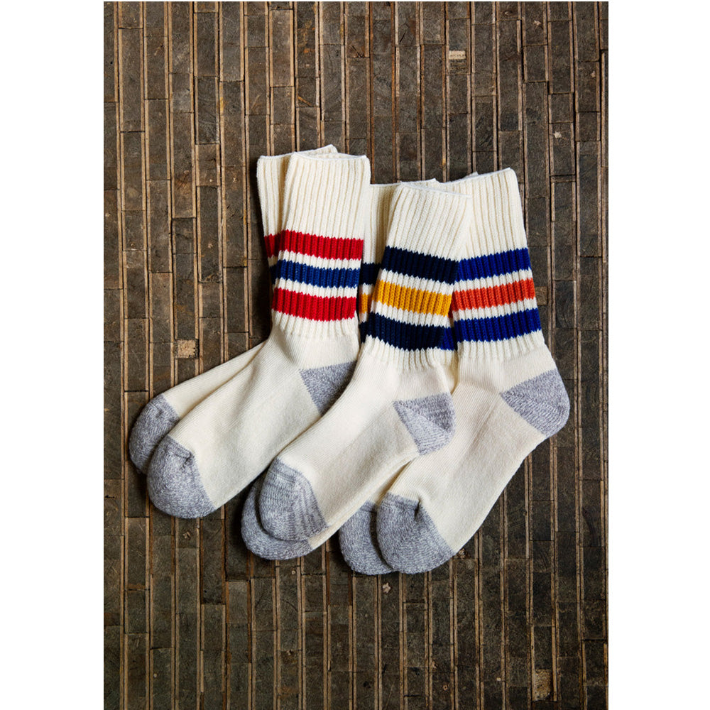 Coarse Ribbed Oldschool Crew Socks, Navy/Yellow