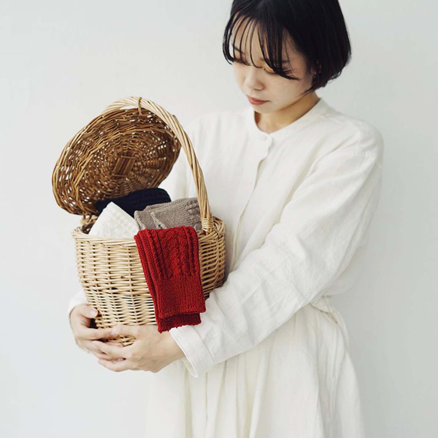 Memeri Wool Cotton Cable Socks, Beige