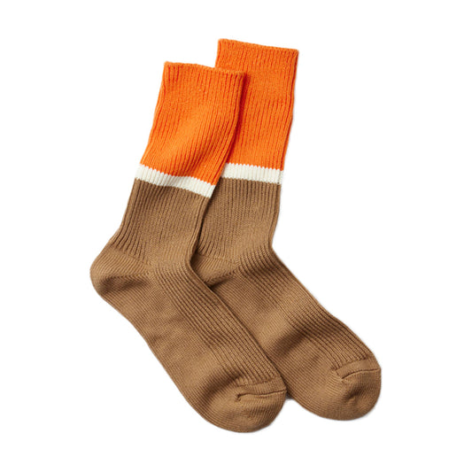 Bicolor Ribbed Crew Socks, Orange/Light Brown