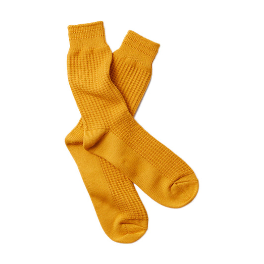Cotton Waffle Crew Socks, Mustard