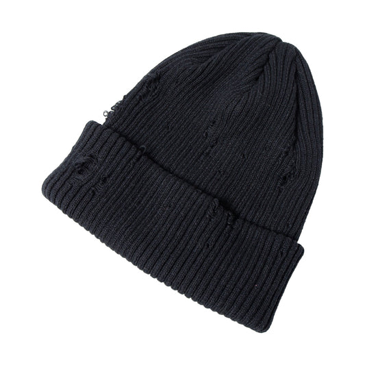 Racal Ripped Cotton Knit Watch Cap, Black