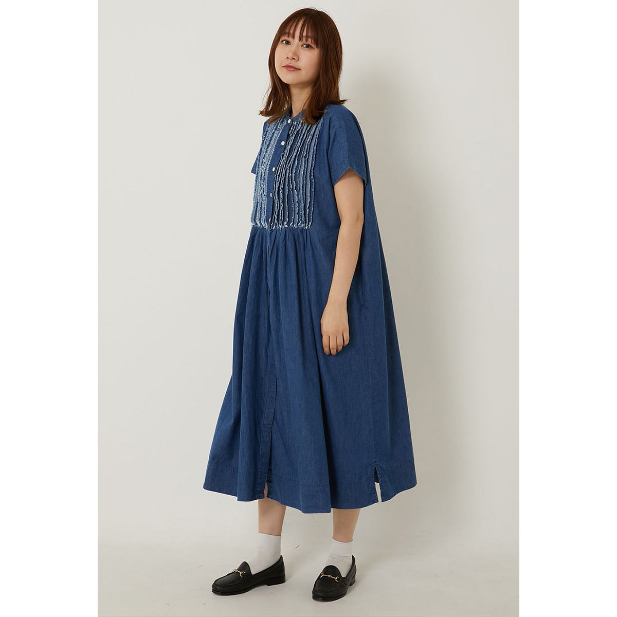 Women's Fringe Tuck French Sleeve Dress, Blue