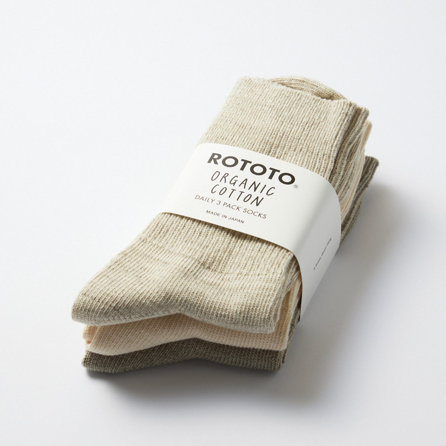 Organic Daily 3 Pack Ribbed Crew Socks, Ecru/Gray