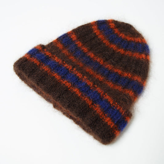 Mohair Border Knit Cap, Brown/Purple