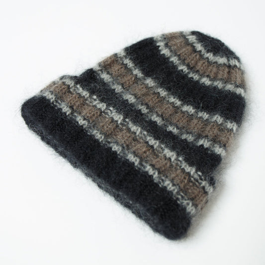 Mohair Border Knit Cap, Black/Gray