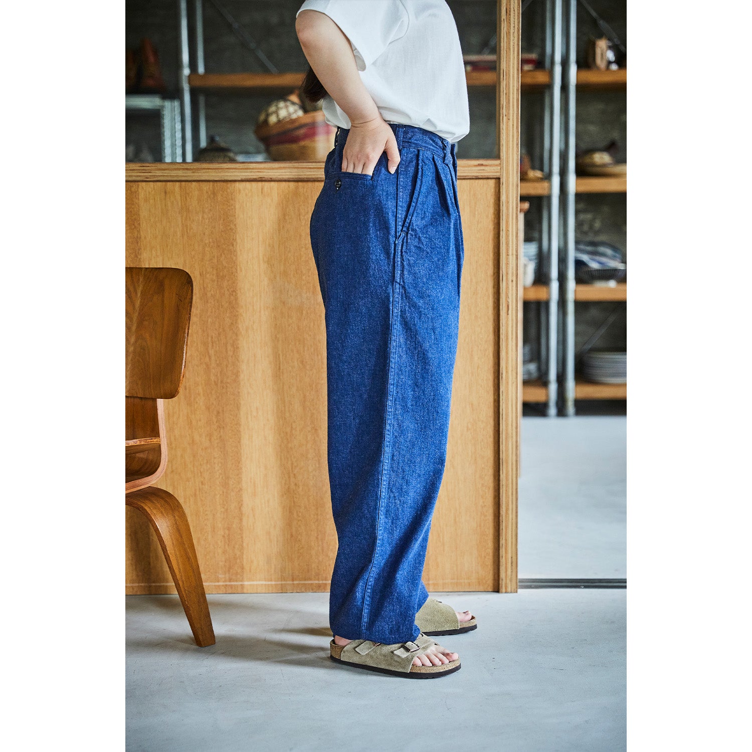 Unisex Two Tuck Denim Wide Trousers