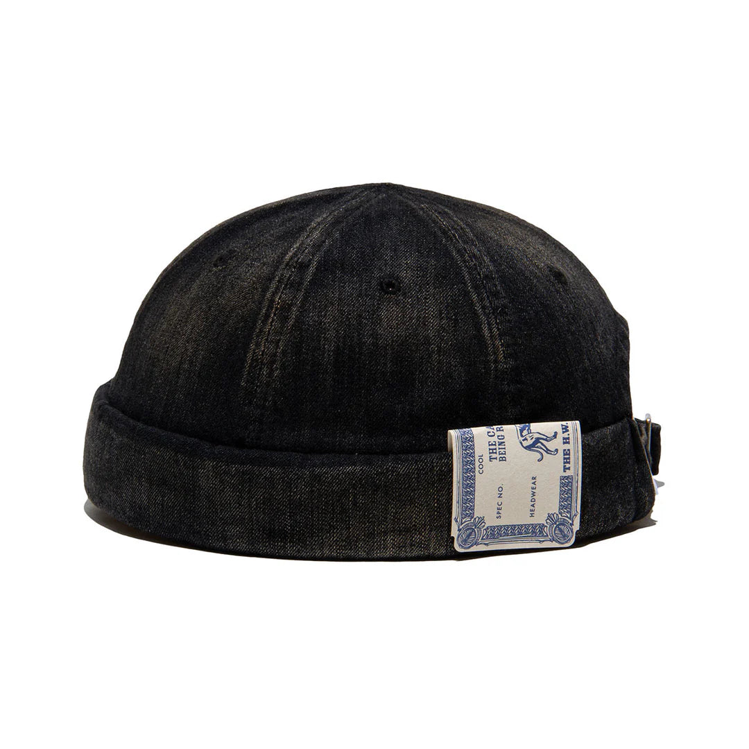 Vintage Denim Roll Cap, Black