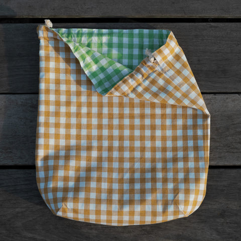 Peacher Gingham Drawstring Bag, Yellow / Light Green