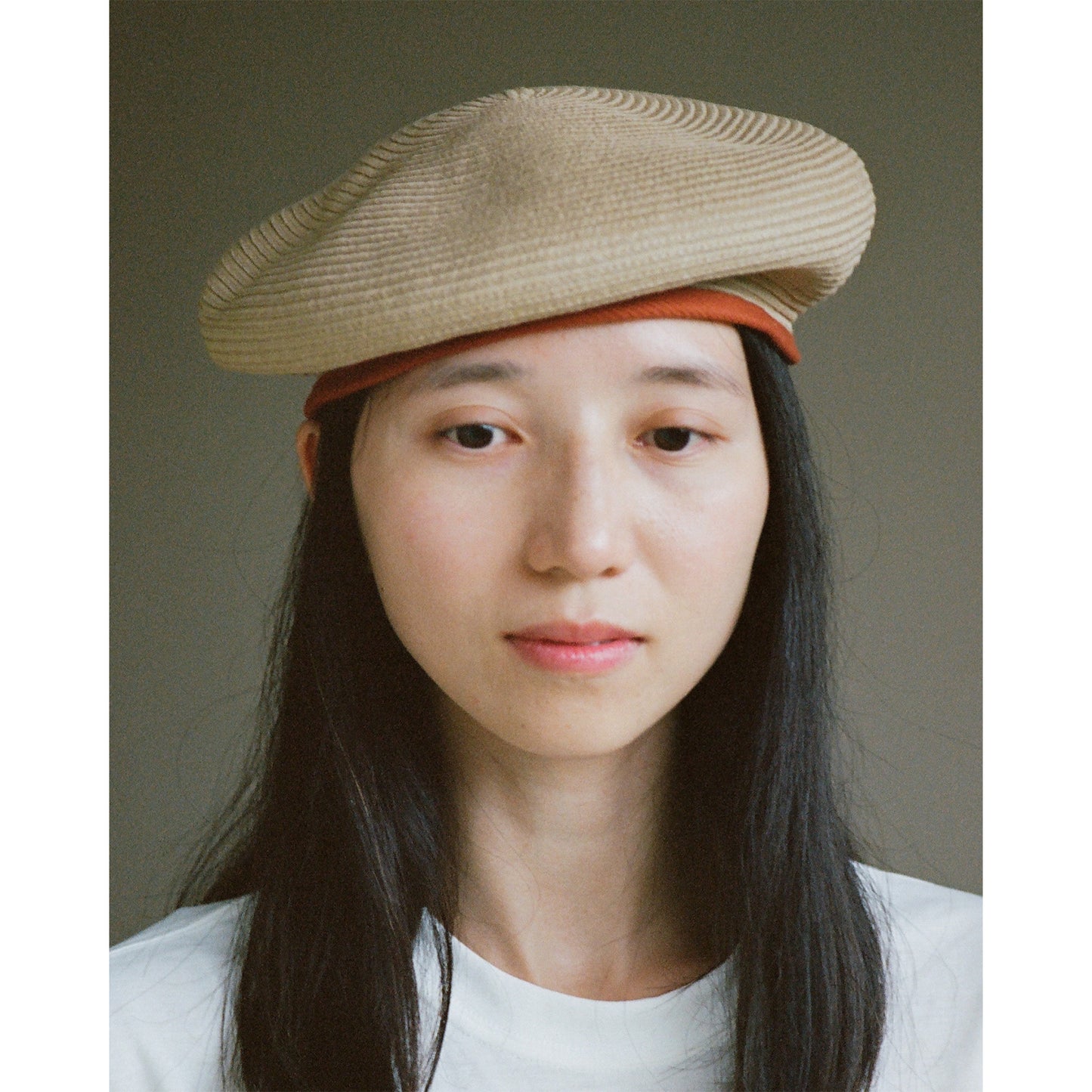 Cotton Braid Beret, Natural/Orange