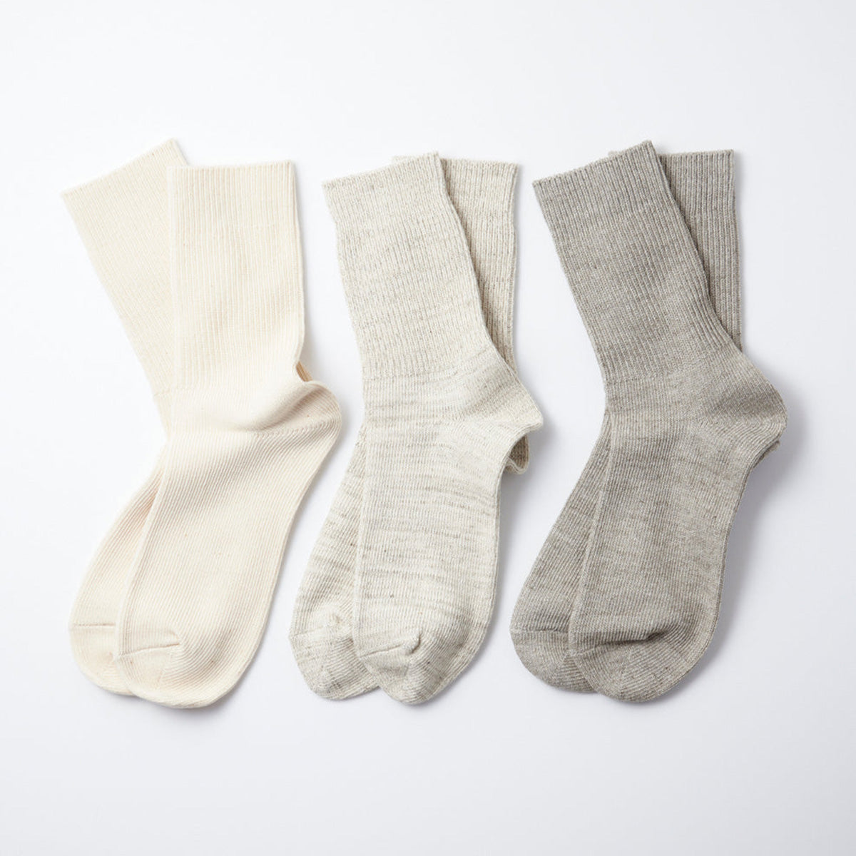 Organic Daily 3 Pack Ribbed Crew Socks, Ecru/Grey