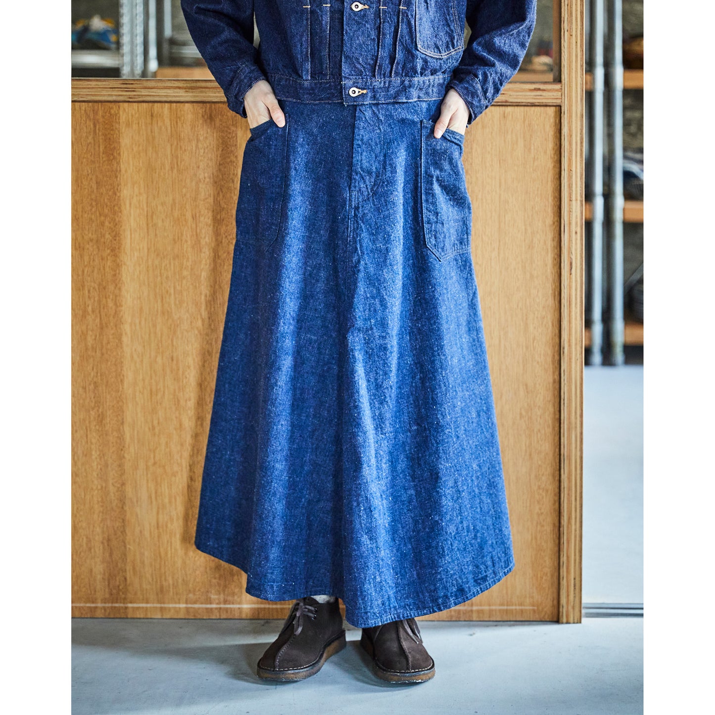 Women's US Navy Side Seamless Denim Long Skirt