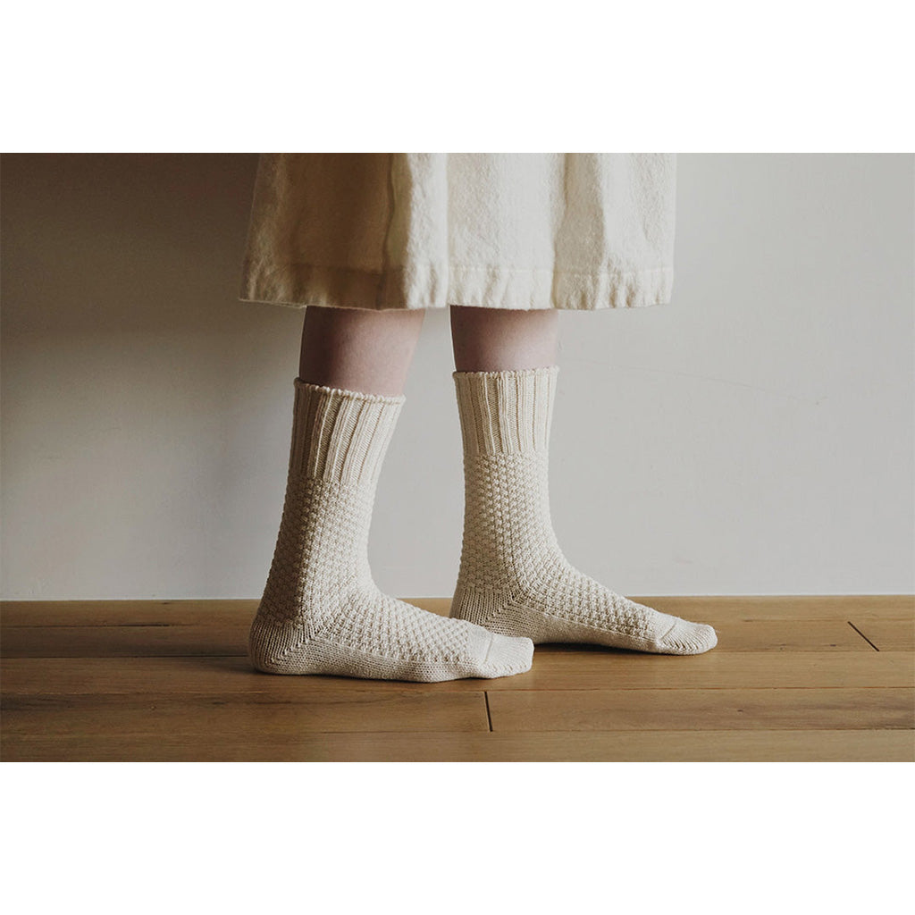 Nishiguchi Kutsushita Wool Cotton Boots Socks, Ivory