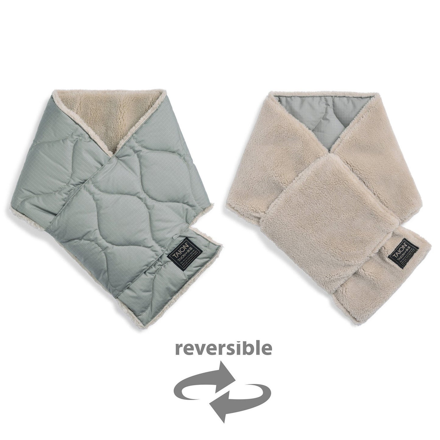 Reversible Down Muffler, D. Sage Green/L. Beige