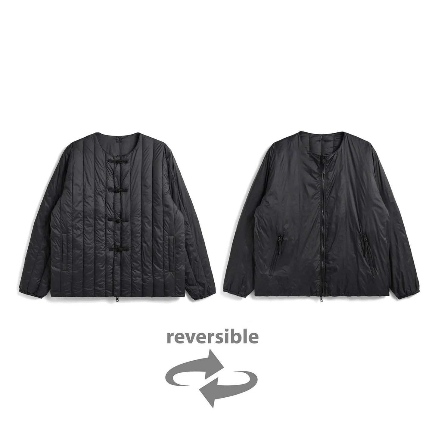 Mandarin Reversible Down Jacket, Black/Black