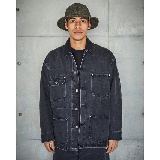 Men's Loose Fit Coverall, Black Denim Stone