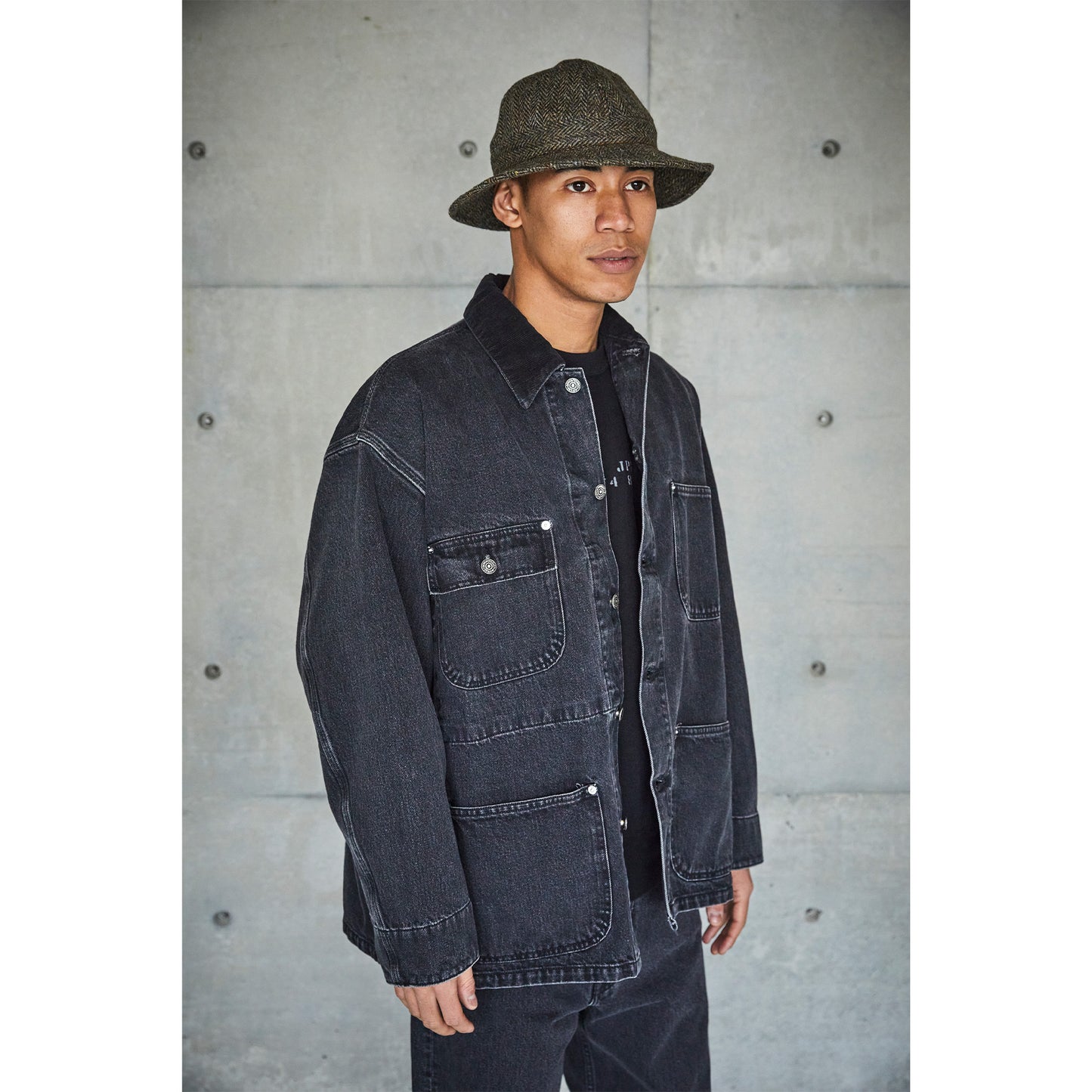 Men's Loose Fit Coverall, Black Denim Stone