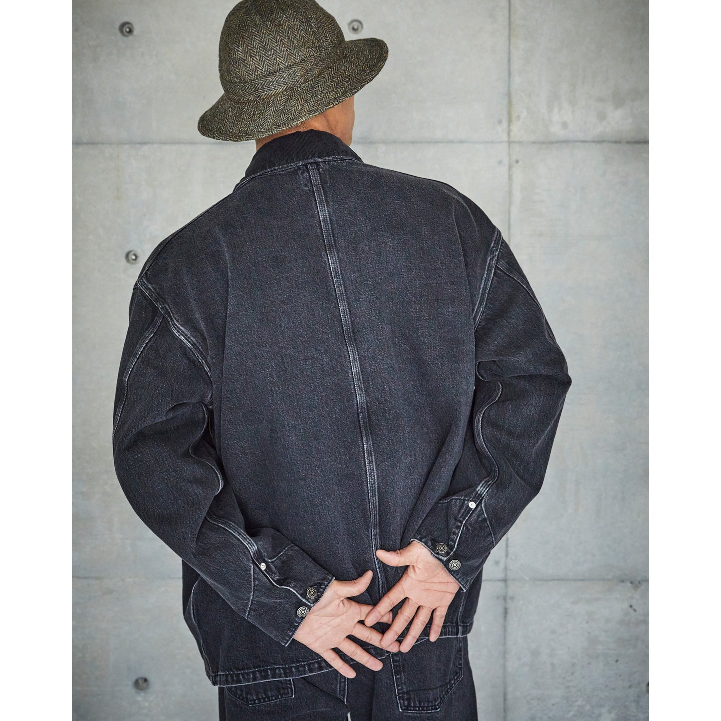 Men's Loose Fit Coverall, Black Denim Stone