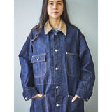 orSlow Women's Loose Fit Long Coat, Blue Denim One Wash