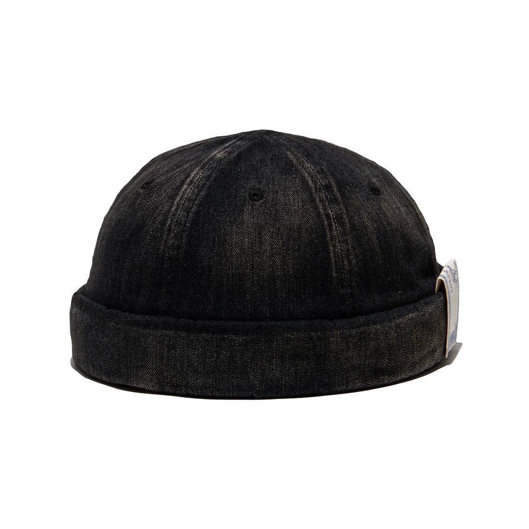 Vintage Denim Roll Cap, Black