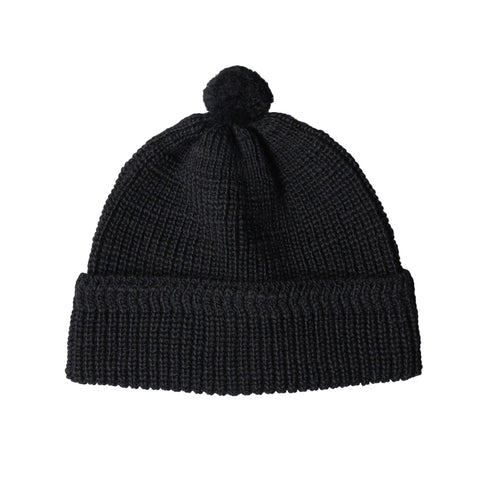 Cableami Petit Pom Wool Hat, Black