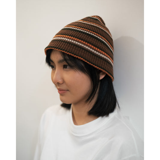 Multi Border Knit Hat, Brown