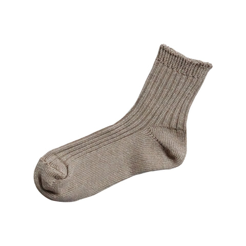 Nishiguchi Kutsushita Linen Ribbed Socks, Beige