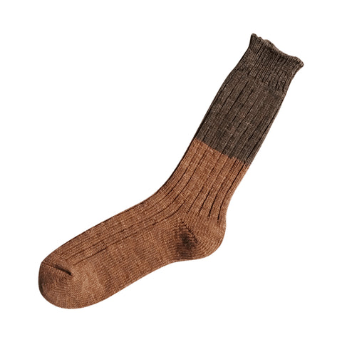 Nishiguchi Kutsushita Wool Cotton Slab Socks, Brown