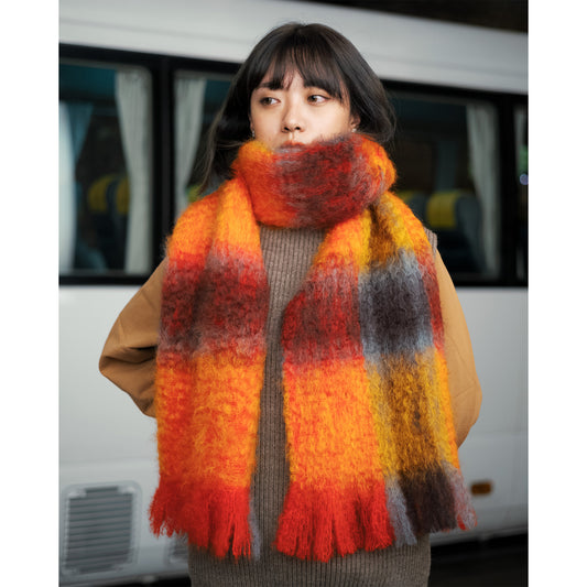 Mohair Scarf, Red Tartan