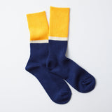 RoToTo Bicolor Ribbed Crew Socks, Yellow / Navy