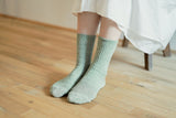 Memeri Linen Ribbed Socks, White Brown