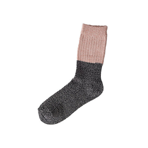 Memeri Cotton Two Tone Silk Ribbed Socks, Milky Pink