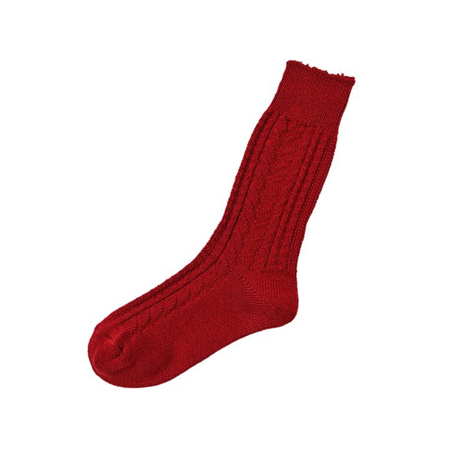 Memeri Wool Cotton Cable Socks, Red