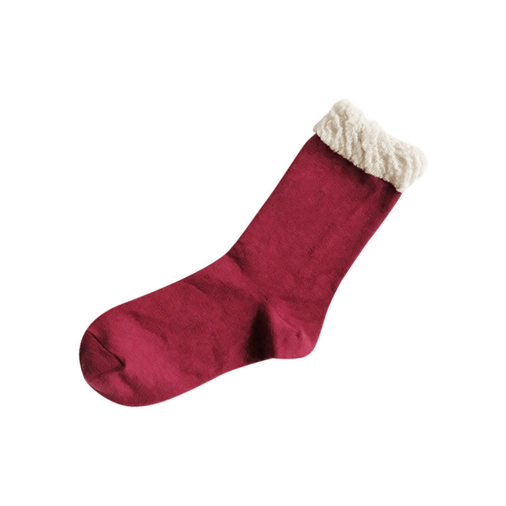 Nishiguchi Kutsushita Wool Cotton Frill Socks, Wine