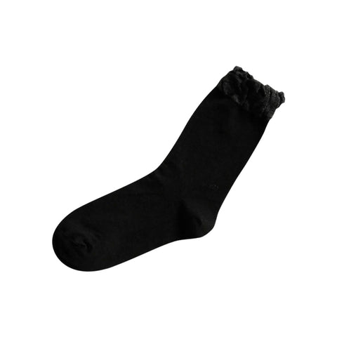 Nishiguchi Kutsushita Wool Cotton Frill Socks, Black