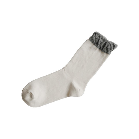 Nishiguchi Kutsushita Wool Cotton Frill Socks, Off White